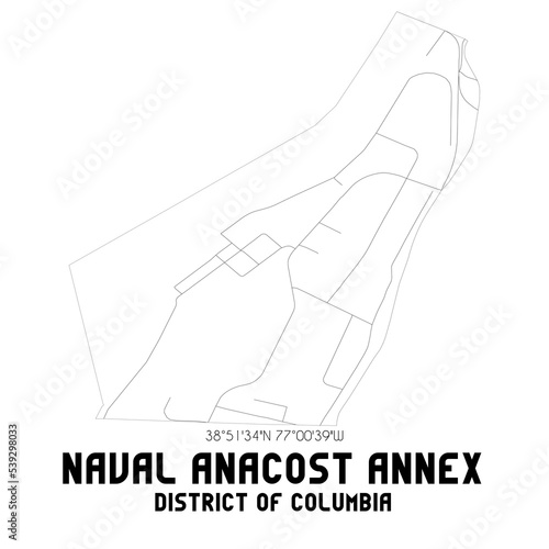 Naval Anacost Annex District of Columbia. US street map with black and white lines.
