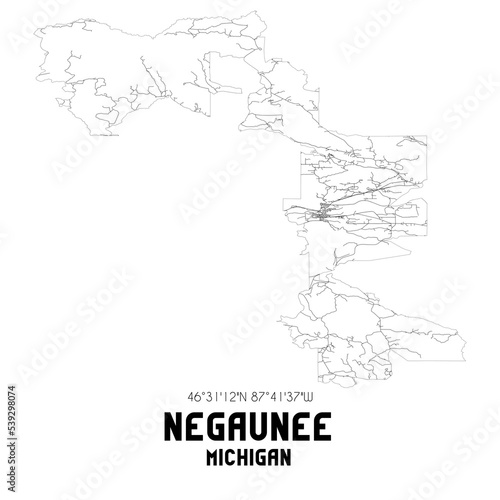 Negaunee Michigan. US street map with black and white lines.