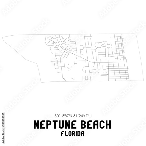 Neptune Beach Florida. US street map with black and white lines.