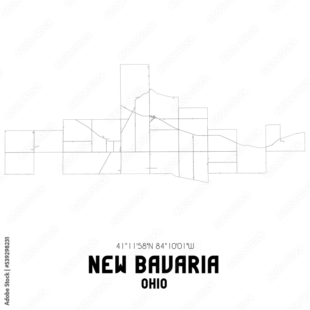 New Bavaria Ohio. US street map with black and white lines.