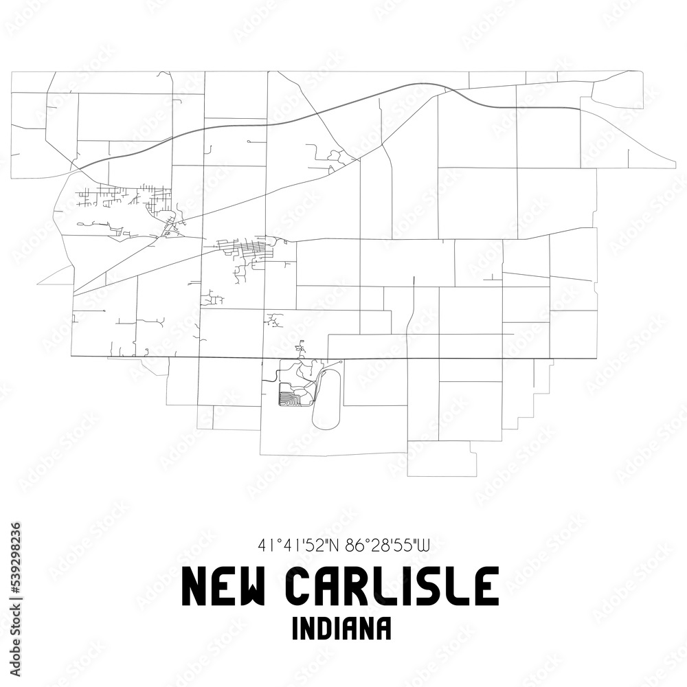New Carlisle Indiana. US street map with black and white lines.