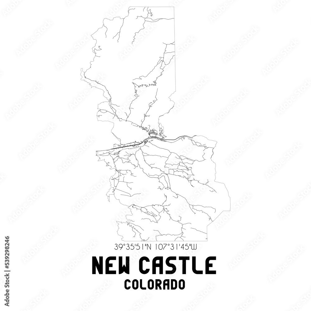 Obraz premium New Castle Colorado. US street map with black and white lines.