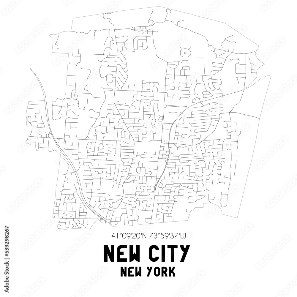 New City New York. US street map with black and white lines.