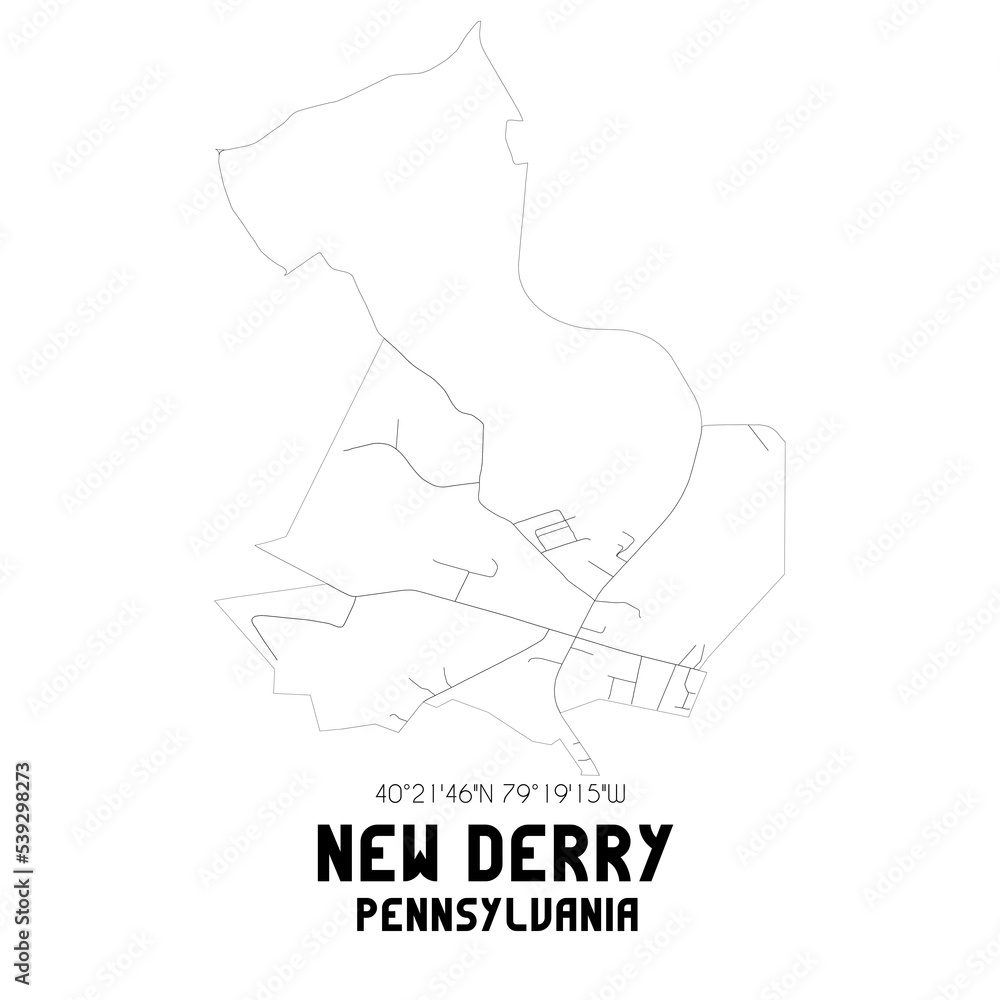 New Derry Pennsylvania. US street map with black and white lines. New Derry Pennsylvania. US street map with black and white lines.
