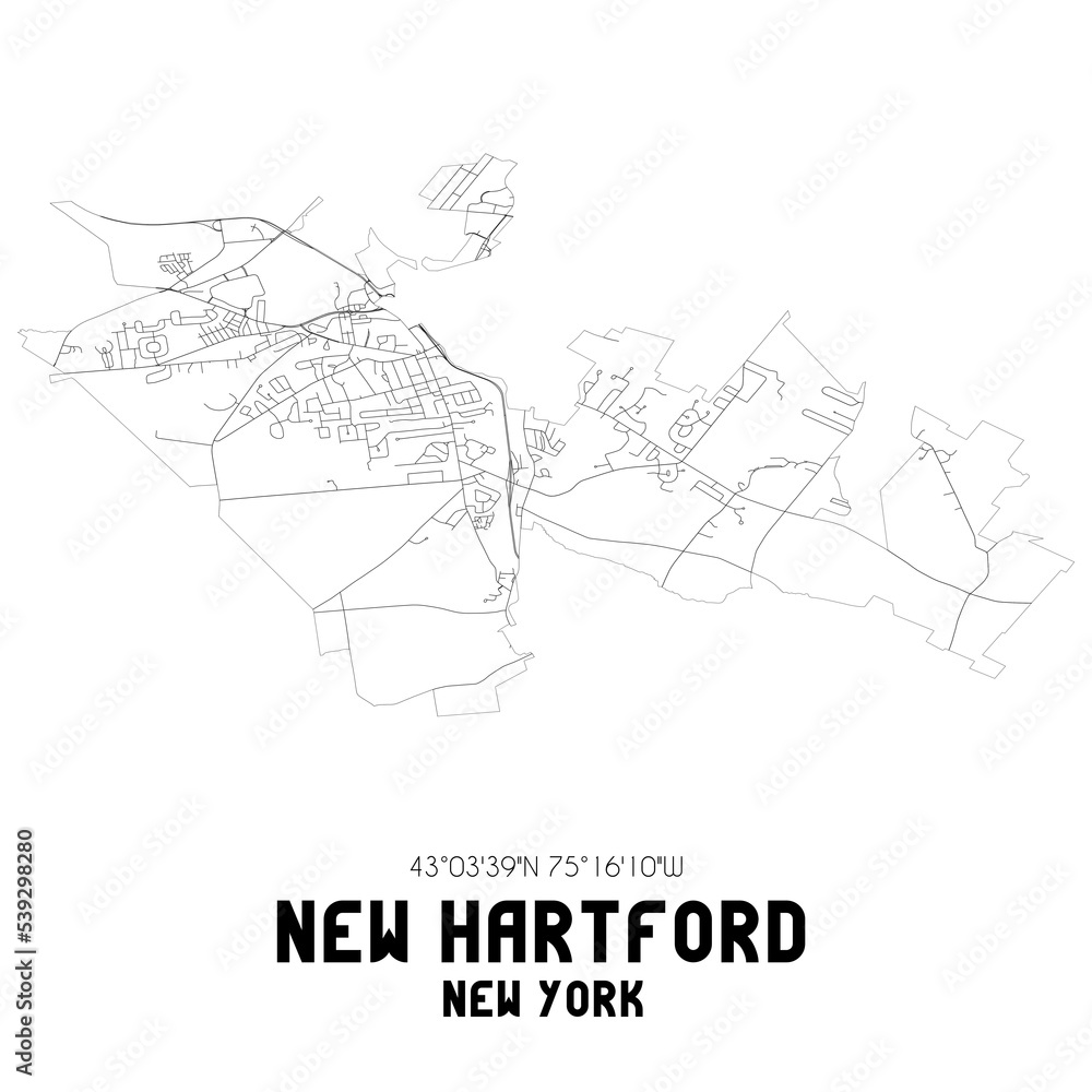 New Hartford New York. US street map with black and white lines. New Hartford New York. US street map with black and white lines.
