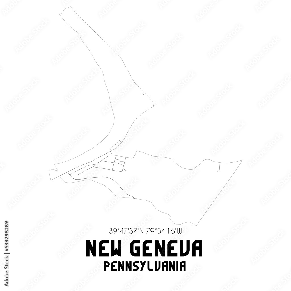 New Geneva Pennsylvania. US street map with black and white lines. New Geneva Pennsylvania. US street map with black and white lines.