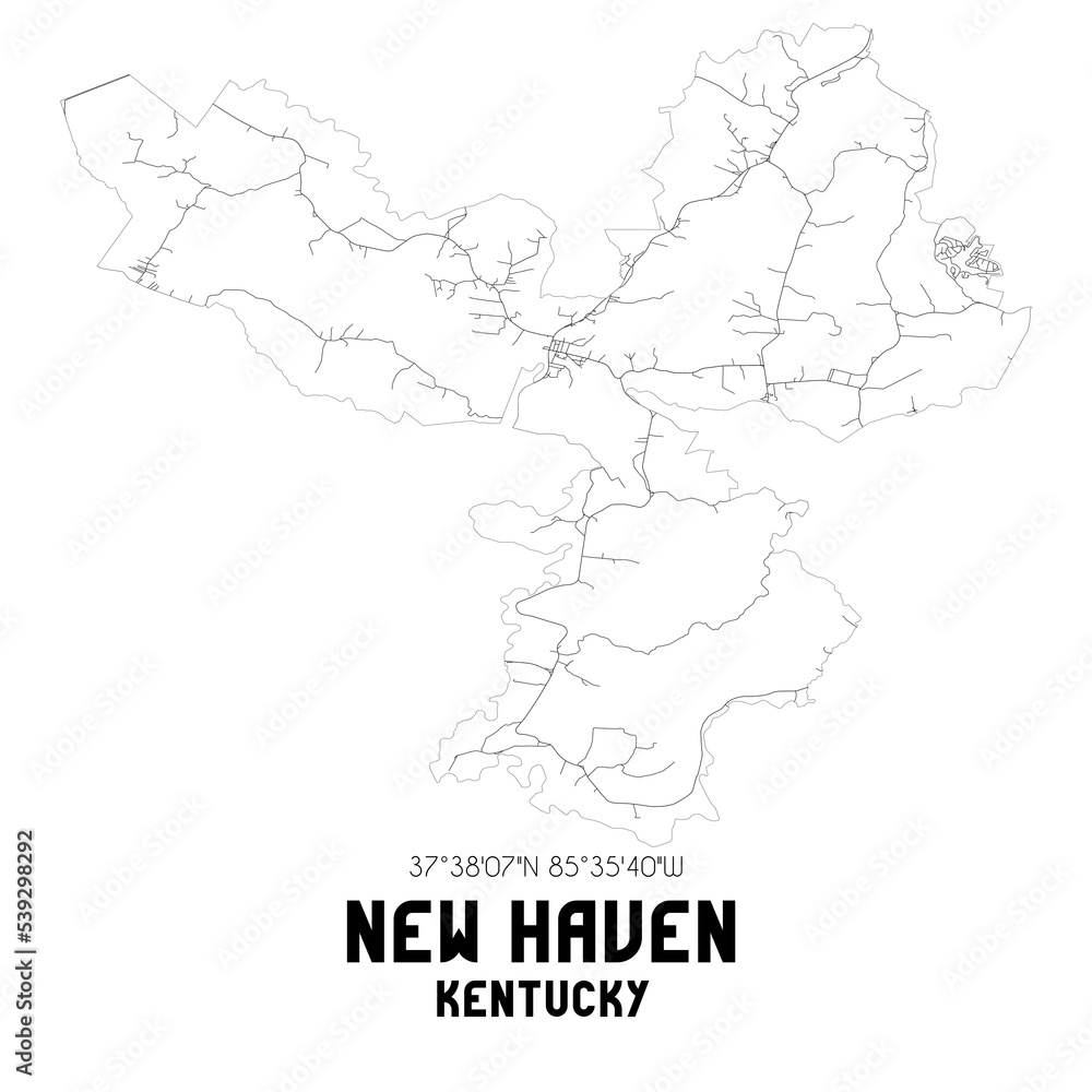 New Haven Kentucky. US street map with black and white lines.