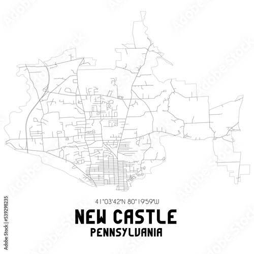 New Castle Pennsylvania. US street map with black and white lines.