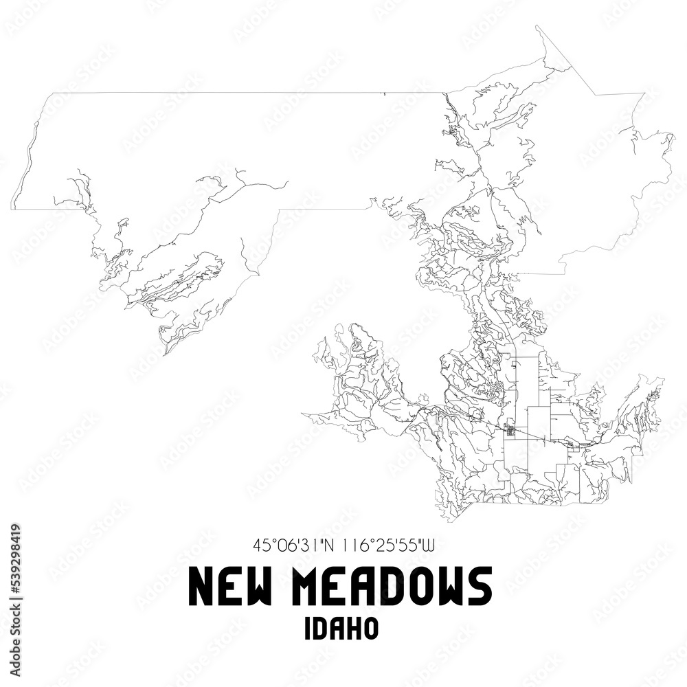 New Meadows Idaho. US street map with black and white lines. New Meadows Idaho. US street map with black and white lines.