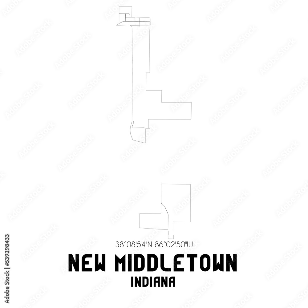 New Middletown Indiana. US street map with black and white lines. New Middletown Indiana. US street map with black and white lines.