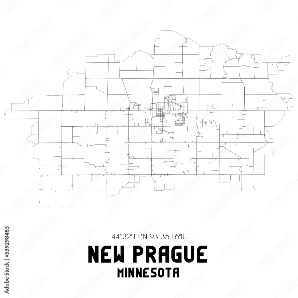 New Prague Minnesota. US street map with black and white lines. New Prague Minnesota. US street map with black and white lines.