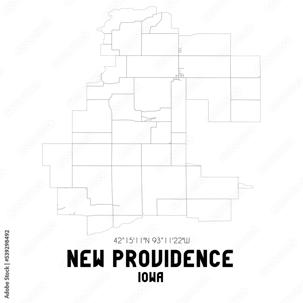 New Providence Iowa. US street map with black and white lines.