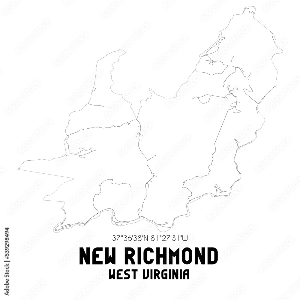 New Richmond West Virginia. US street map with black and white lines.