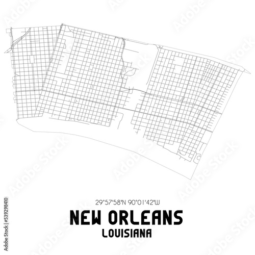 New Orleans Louisiana. US street map with black and white lines.