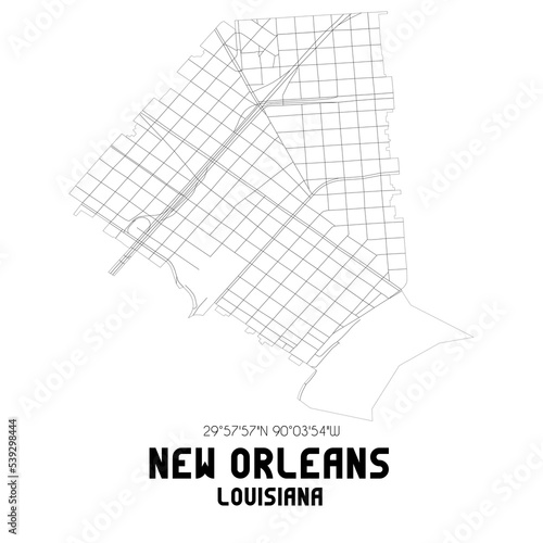 New Orleans Louisiana. US street map with black and white lines.