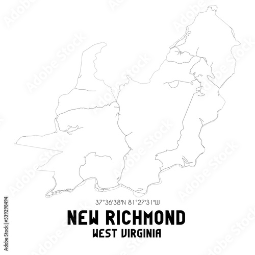 New Richmond West Virginia. US street map with black and white lines.