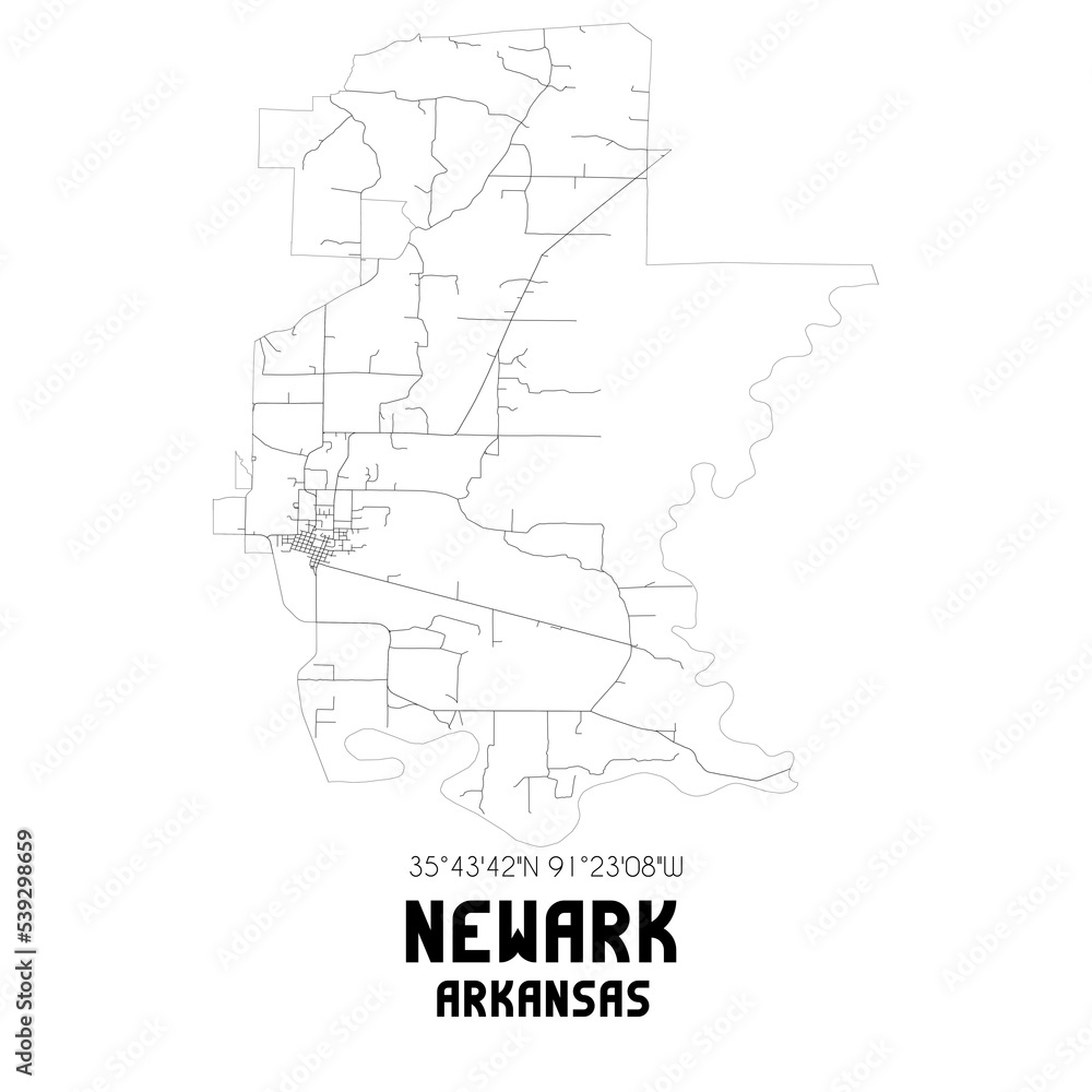 Newark Arkansas. US street map with black and white lines.