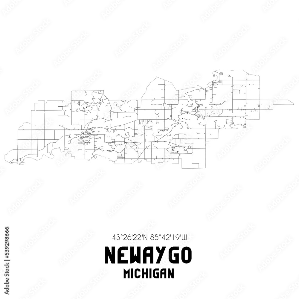 Newaygo Michigan. US street map with black and white lines.