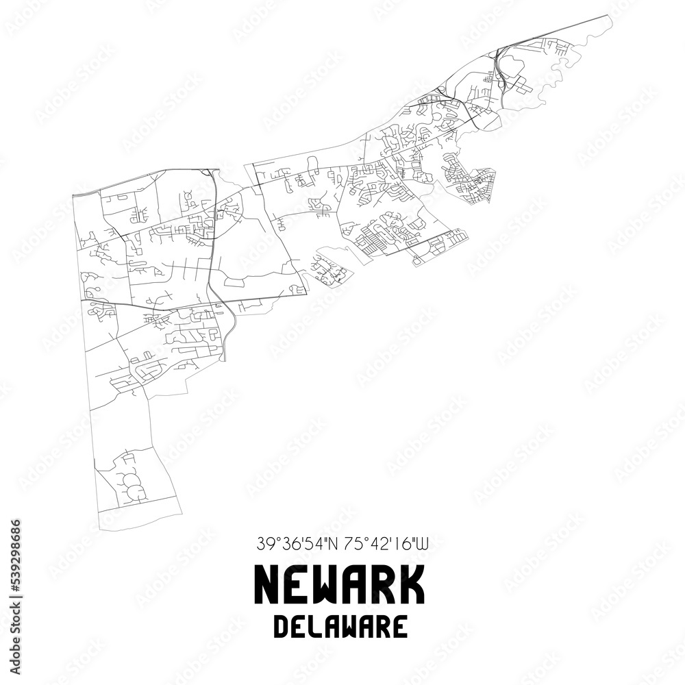 Newark Delaware. US street map with black and white lines.