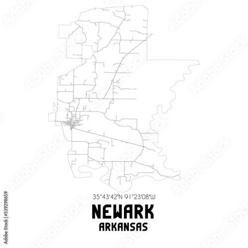 Newark Arkansas. US street map with black and white lines.