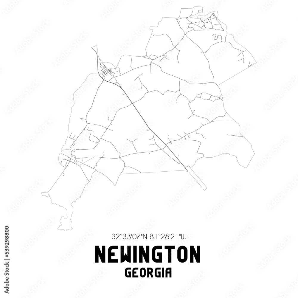 Newington Georgia. US street map with black and white lines.