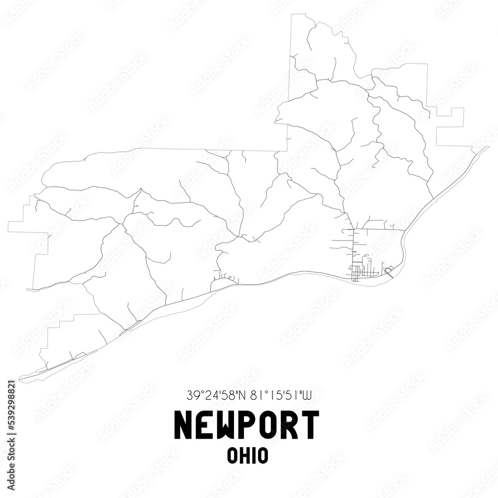 Newport Ohio. US street map with black and white lines.