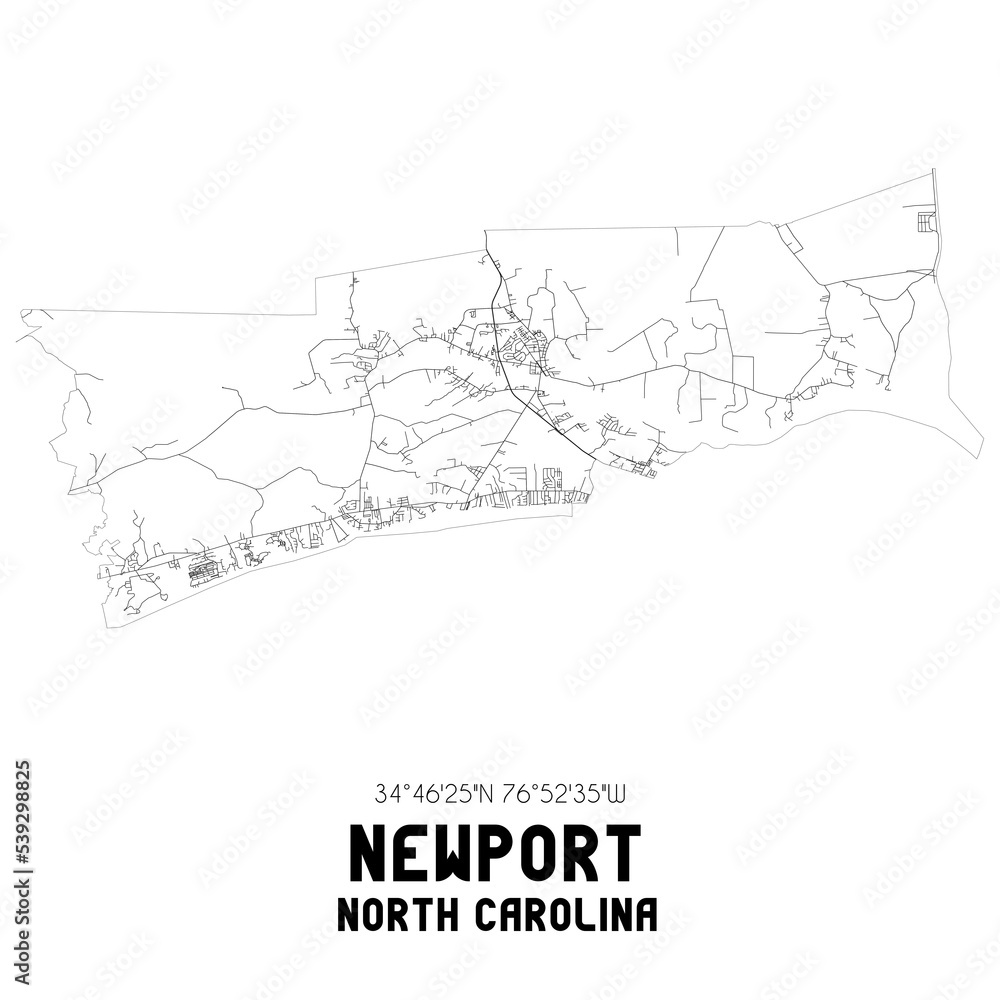 Newport North Carolina. US street map with black and white lines.