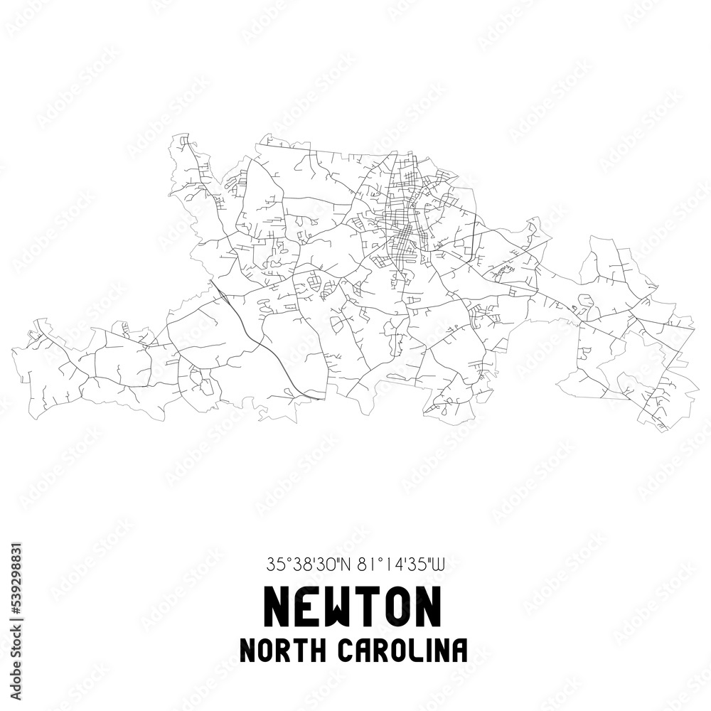 Newton North Carolina. US street map with black and white lines.