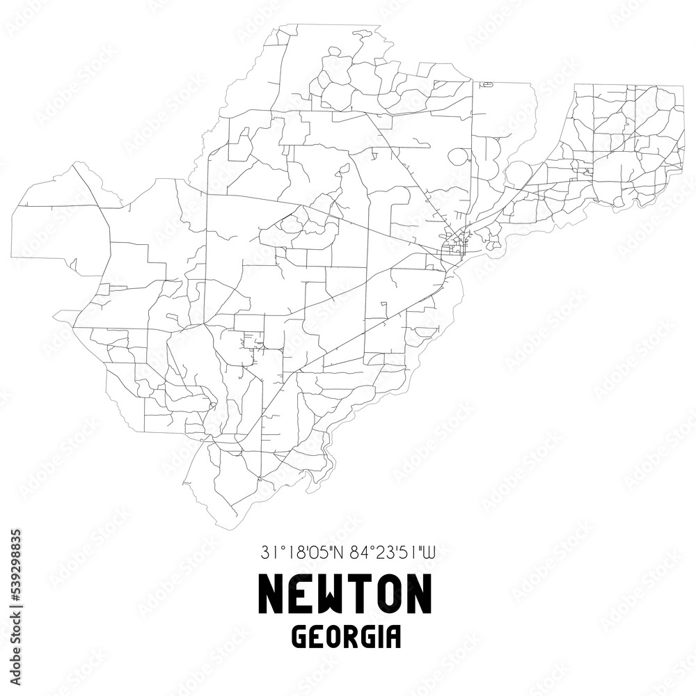 Newton Georgia. US street map with black and white lines.