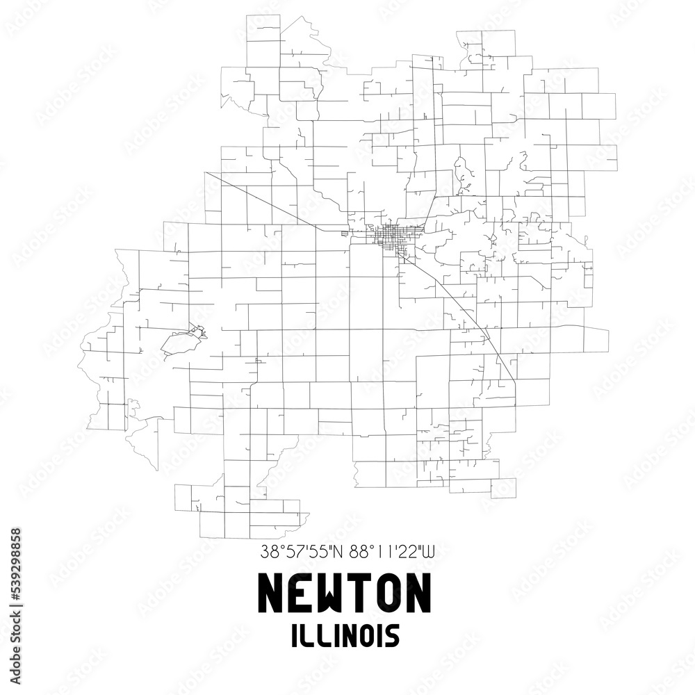 Newton Illinois. US street map with black and white lines.