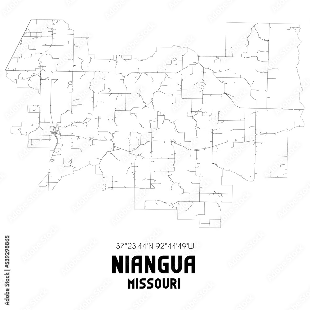 Niangua Missouri. US street map with black and white lines.