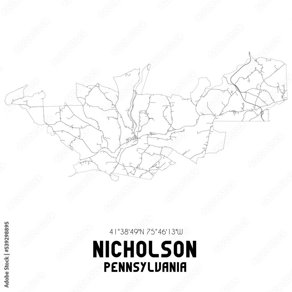 Obraz premium Nicholson Pennsylvania. US street map with black and white lines.