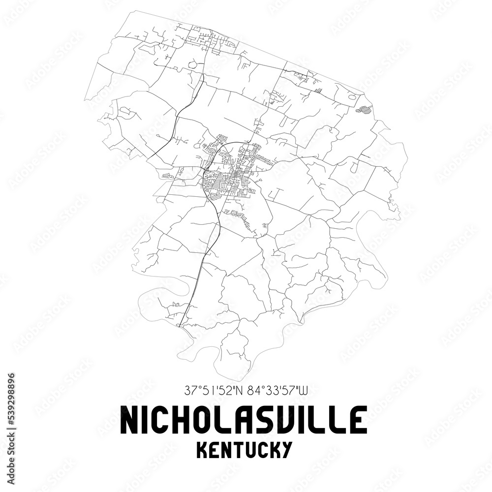 Nicholasville Kentucky. US street map with black and white lines.