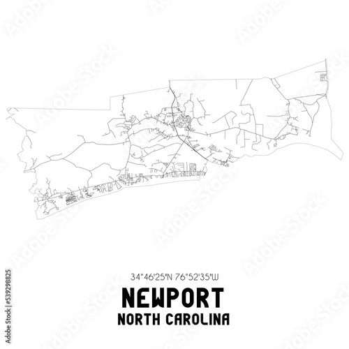 Newport North Carolina. US street map with black and white lines.