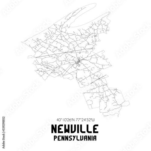Newville Pennsylvania. US street map with black and white lines.