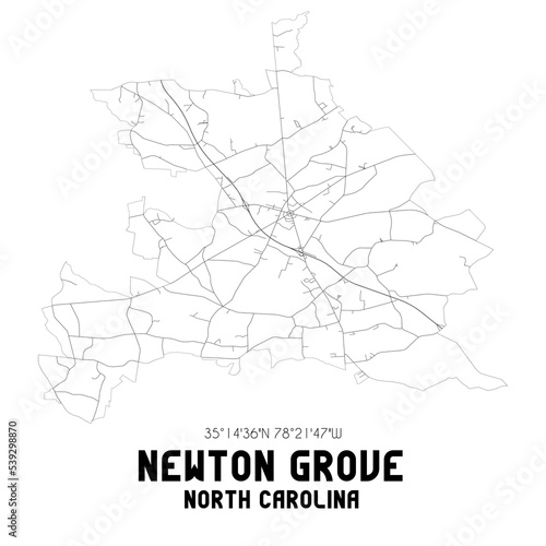 Newton Grove North Carolina. US street map with black and white lines.