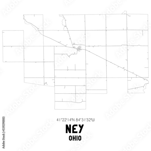 Ney Ohio. US street map with black and white lines.