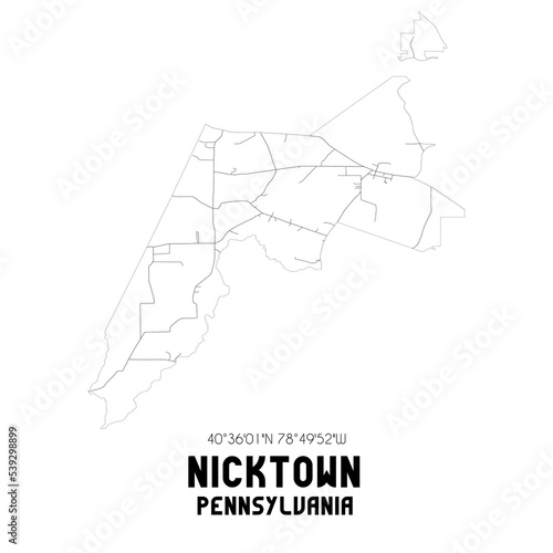 Nicktown Pennsylvania. US street map with black and white lines.