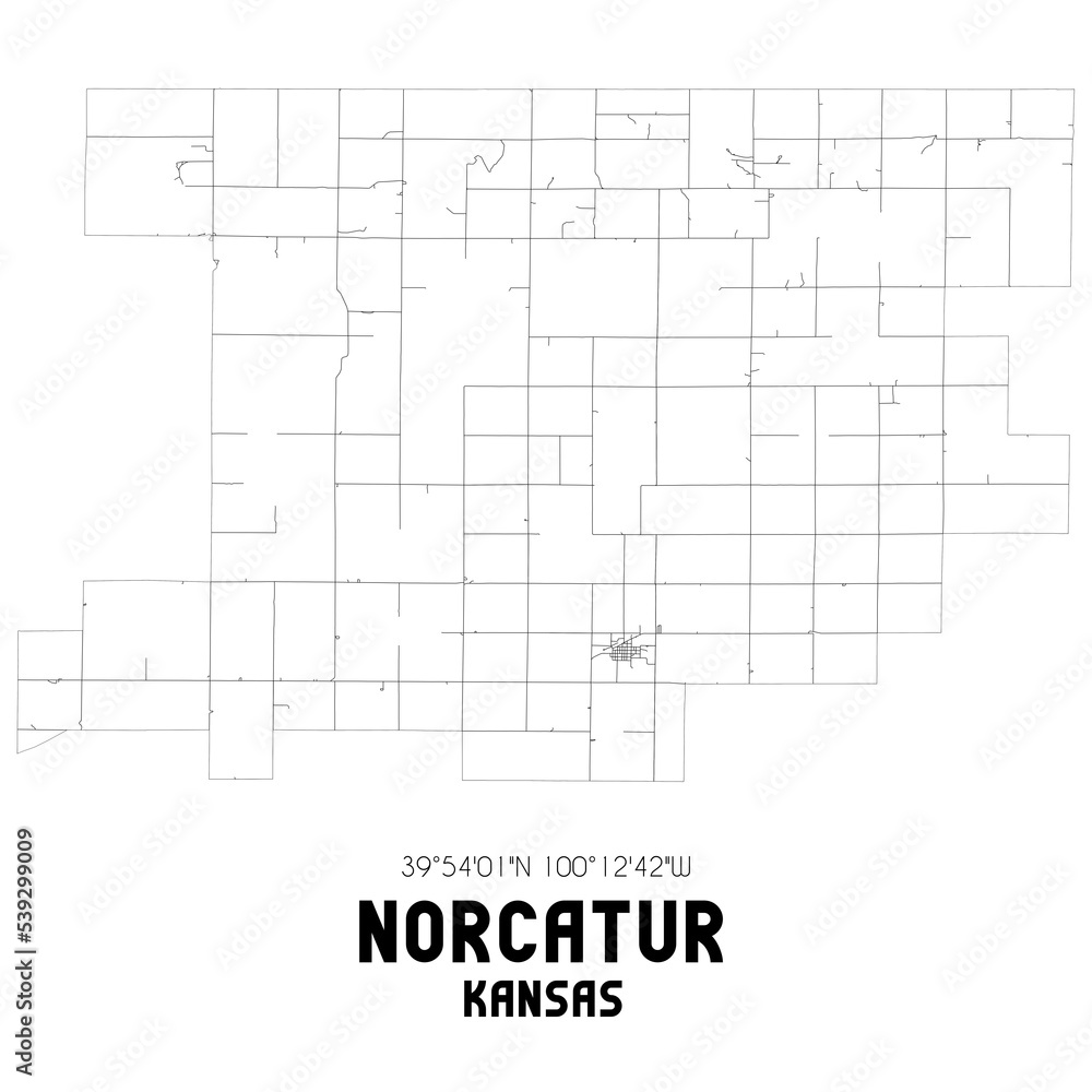 Norcatur Kansas. US street map with black and white lines.