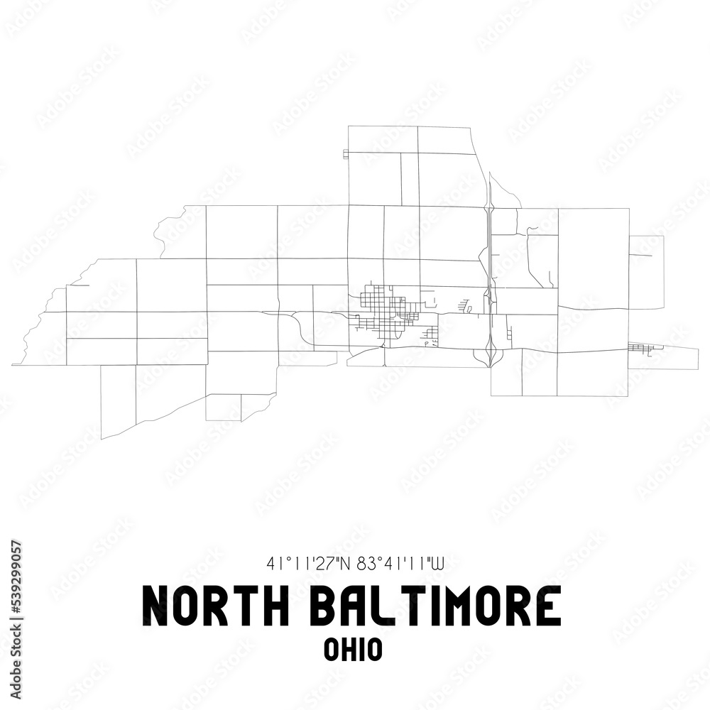 Obraz premium North Baltimore Ohio. US street map with black and white lines.