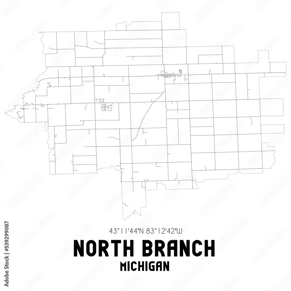 North Branch Michigan. US street map with black and white lines. North Branch Michigan. US street map with black and white lines.
