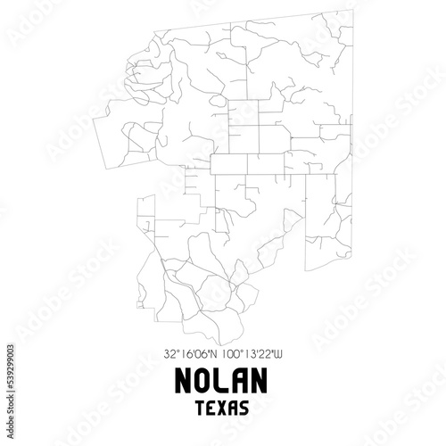 Nolan Texas. US street map with black and white lines.
