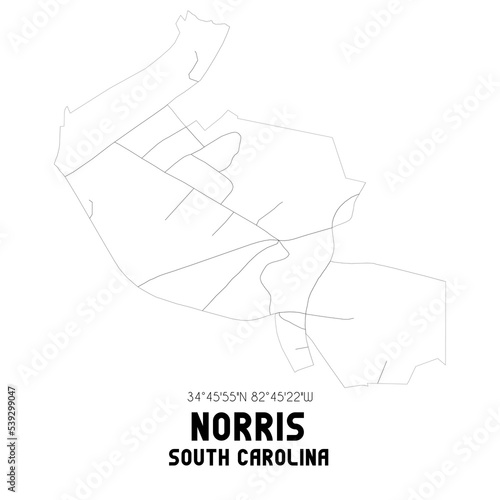 Norris South Carolina. US street map with black and white lines.