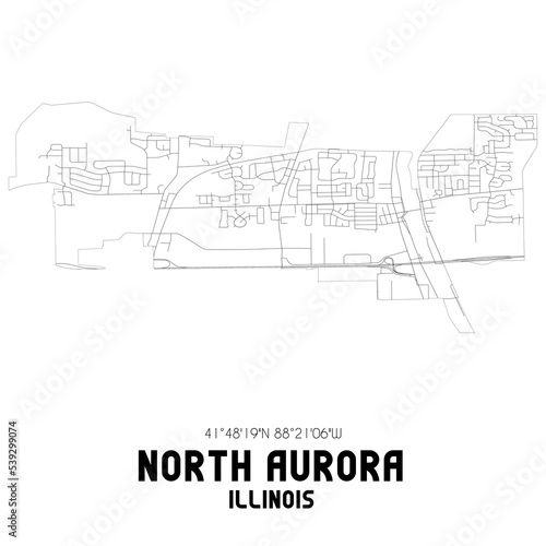North Aurora Illinois. US street map with black and white lines.