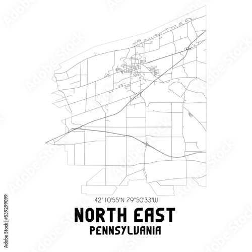 North East Pennsylvania. US street map with black and white lines.