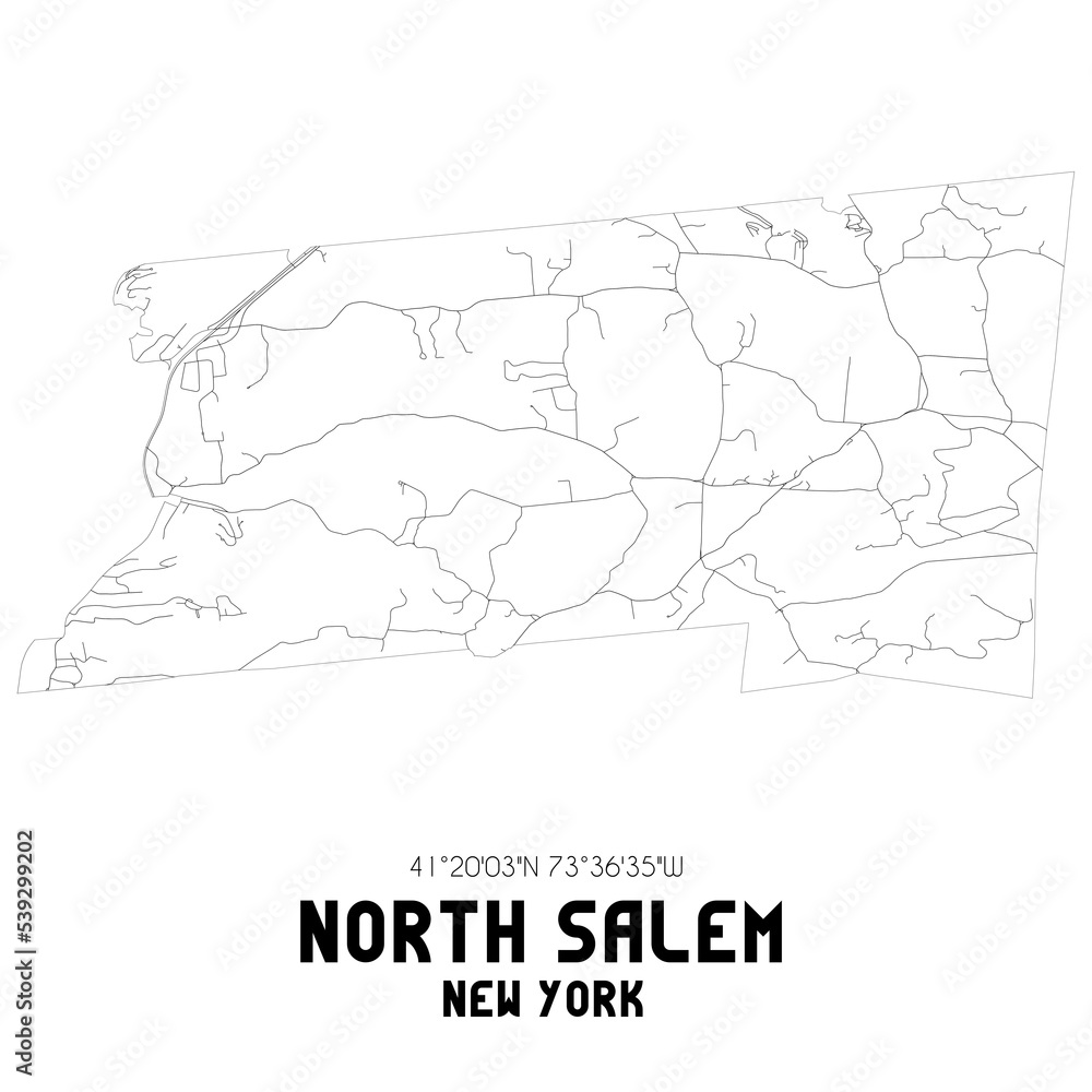 North Salem New York. US street map with black and white lines.