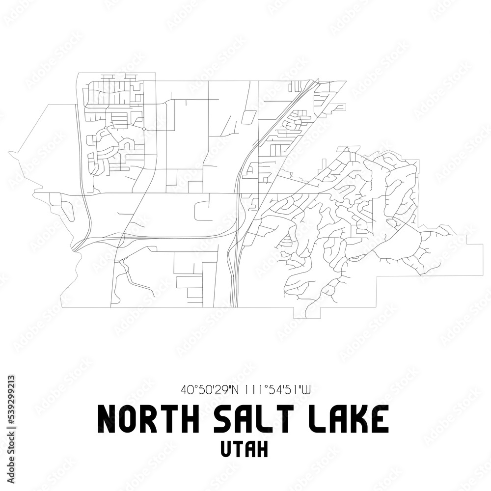 North Salt Lake Utah. US street map with black and white lines.