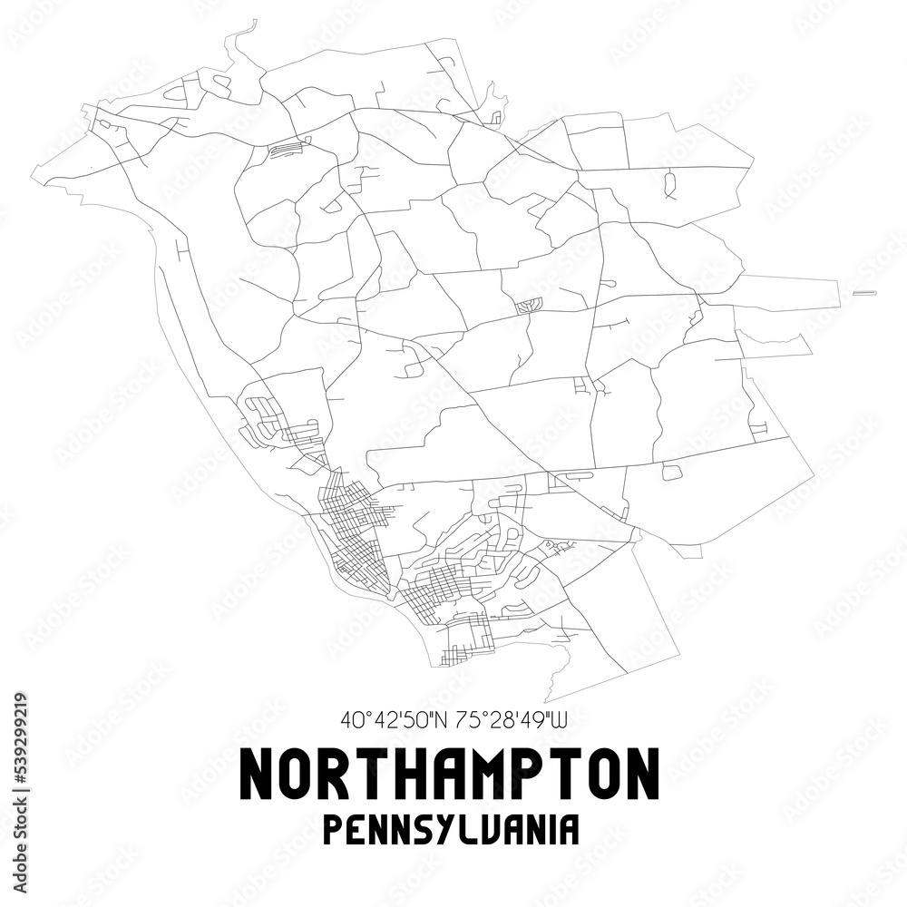Northampton Pennsylvania. US street map with black and white lines.