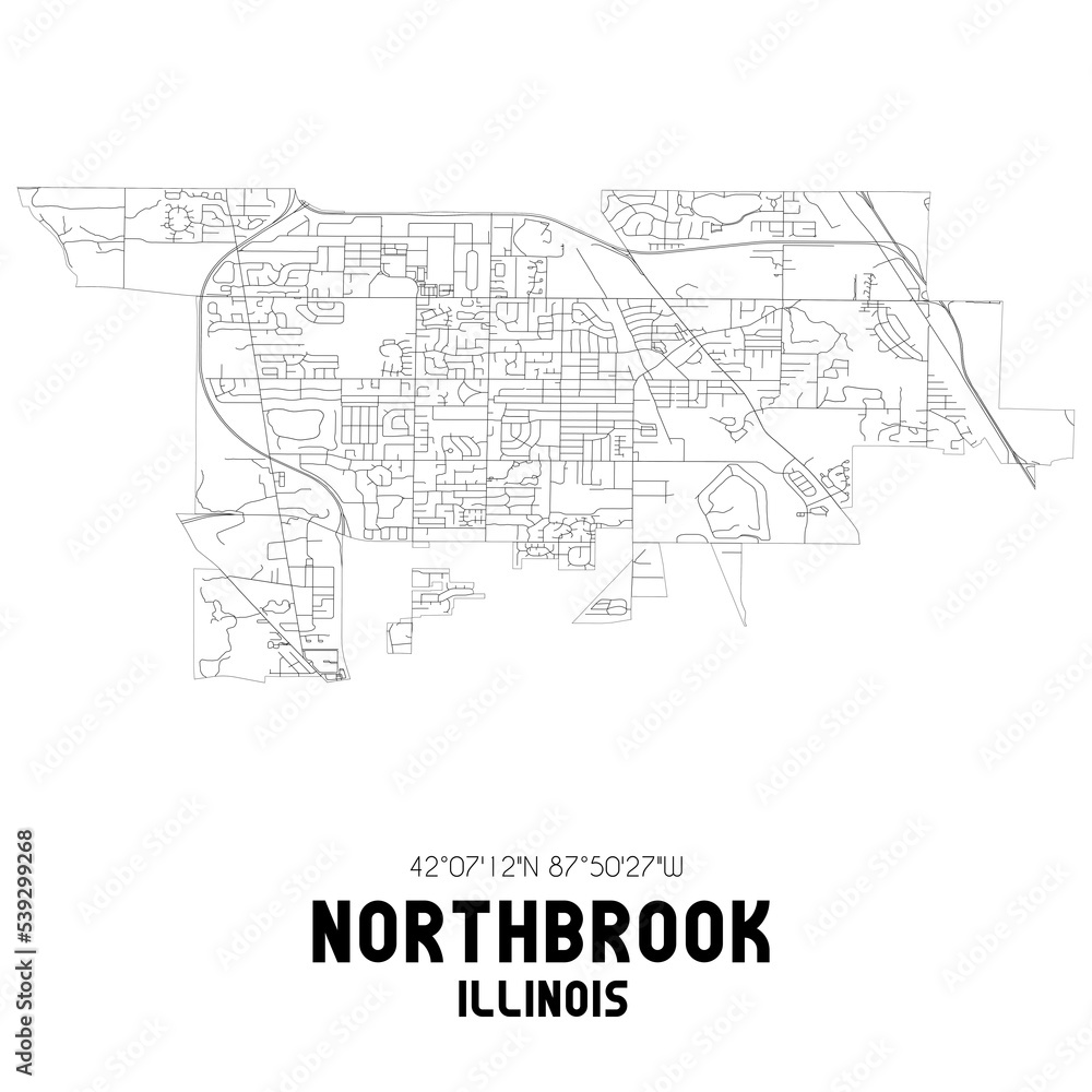 Northbrook Illinois. US street map with black and white lines.