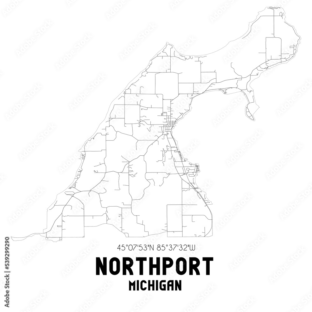 Northport Michigan. US street map with black and white lines.